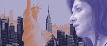 Foto von Katherina Reiche vor New York-Skyline (Montage)